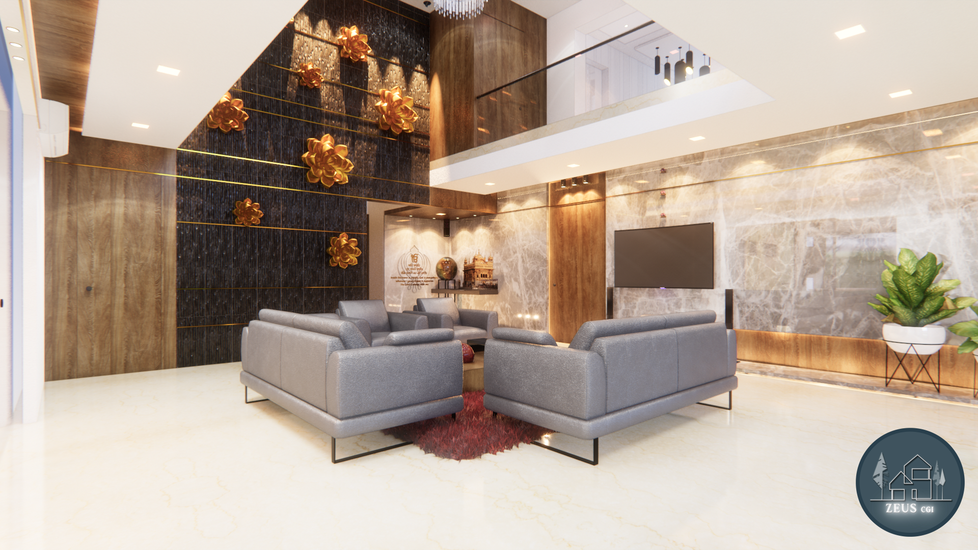 Ahmedabad living room 3D rendering by Zeus CGI