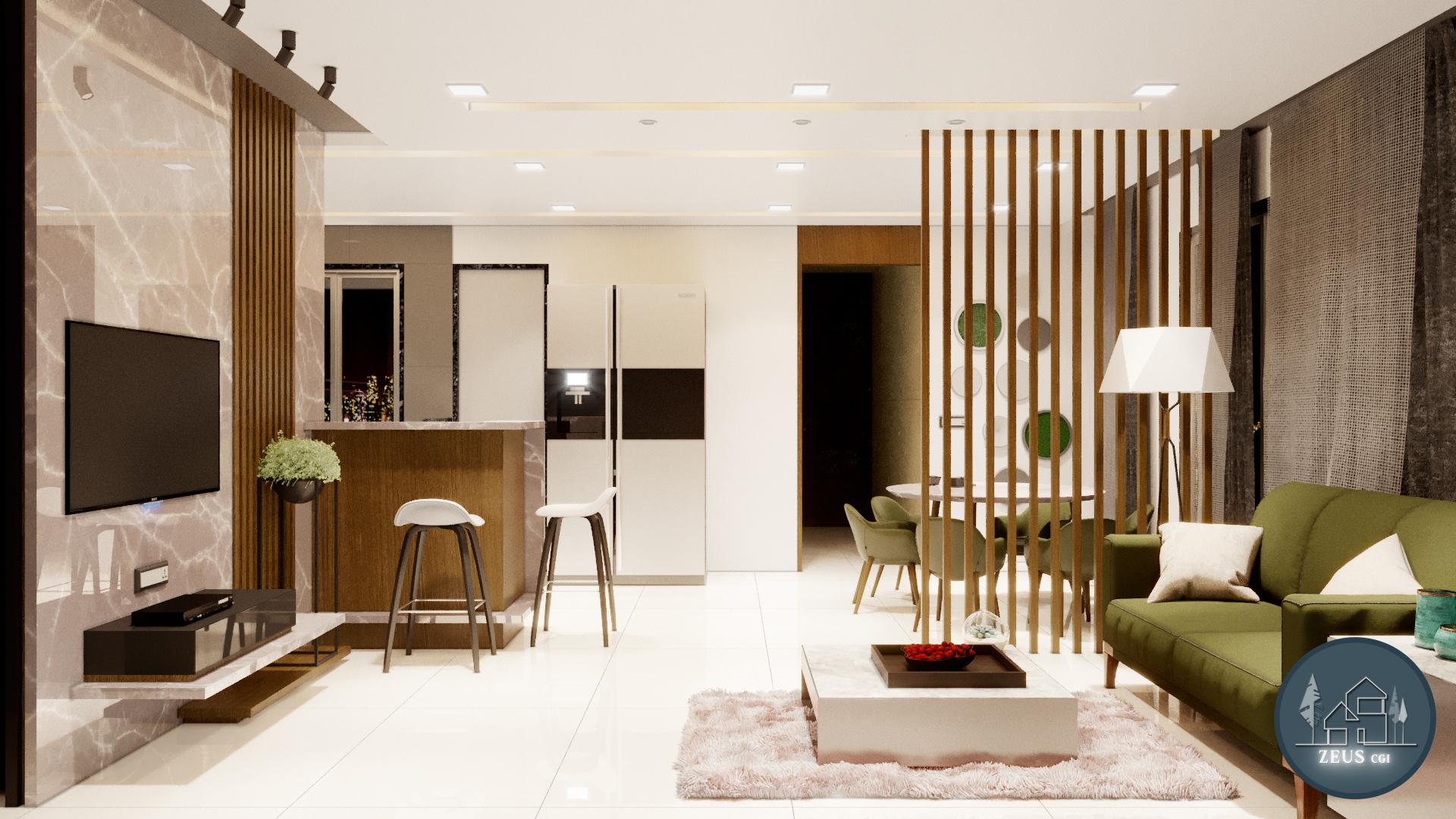 Mumbai living room interior 3D rendering by Zeus CGI