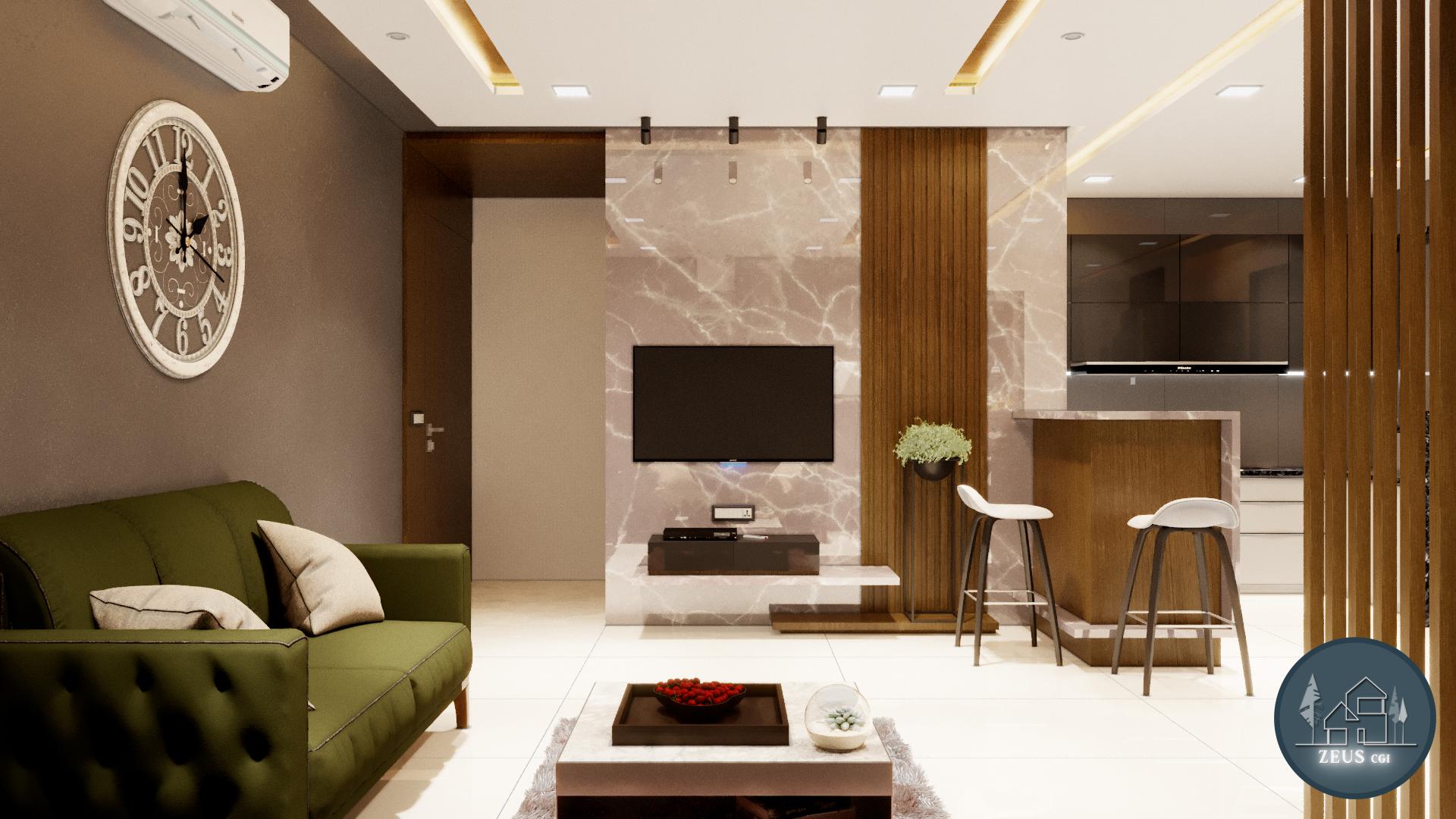 3D rendered Mumbai living room by Zeus CGI