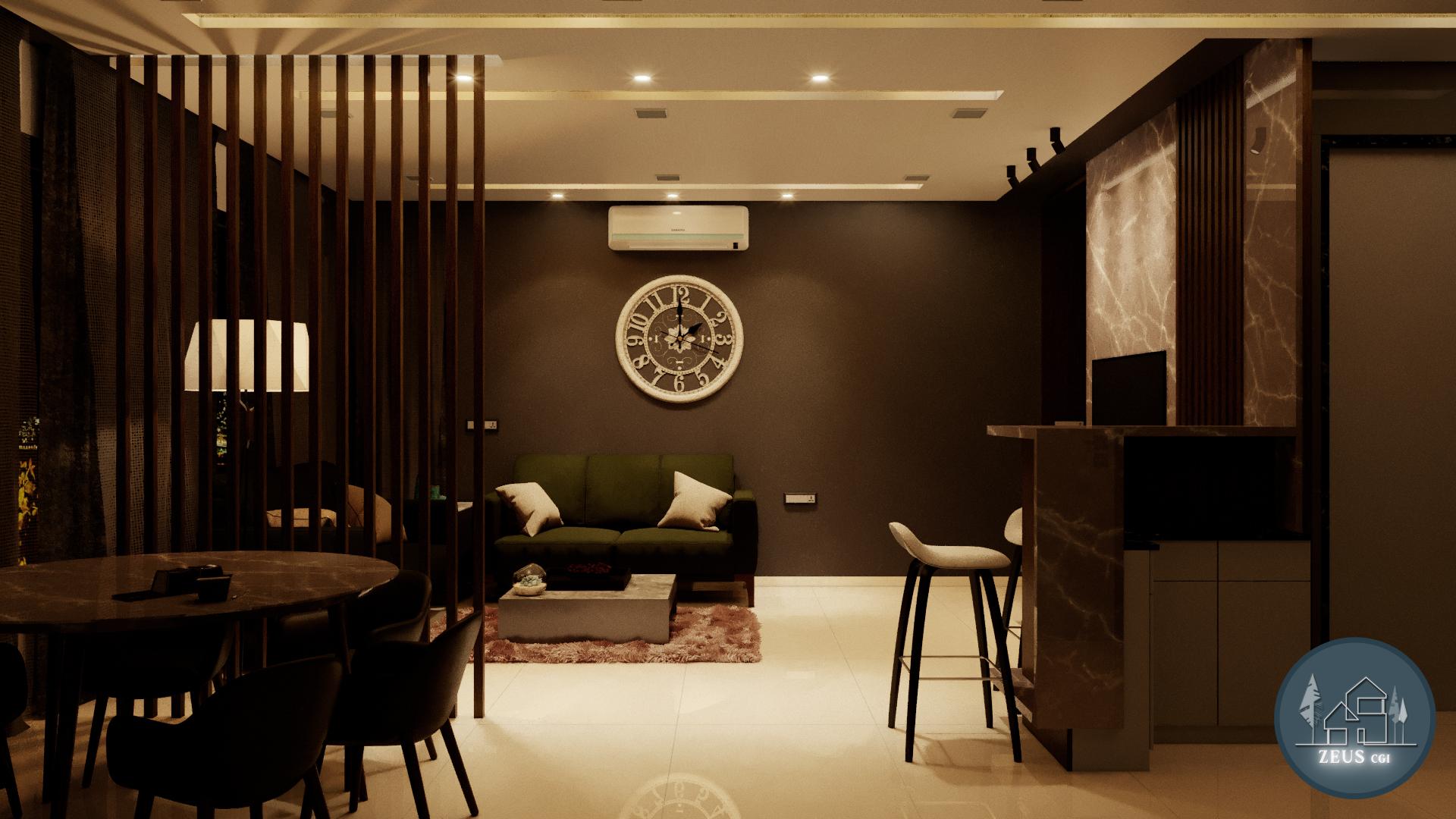 3D rendering of a modern Mumbai living room by Zeus CGI