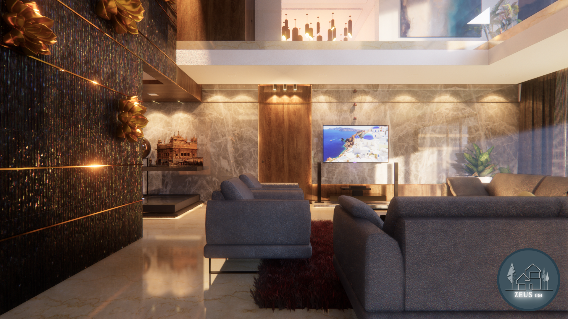 Spacious Ahmedabad living room 3D rendering by Zeus CGI