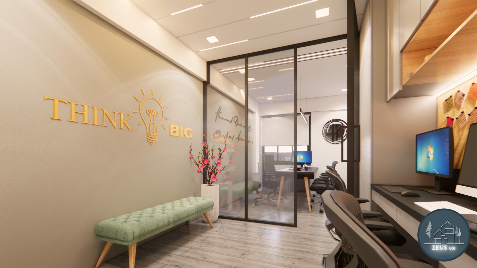 Modern office interior 3D render in Surat, Gujarat by ZeusCGI